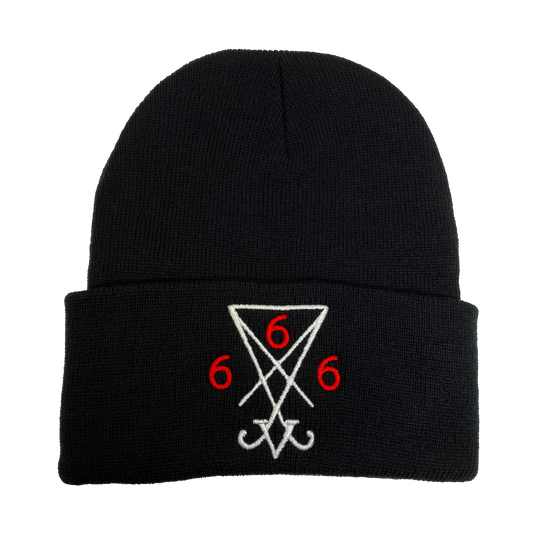 Sigil of Lucifer Embroidered Beanie - UNMASKED Horror & Punk Patches and Decor